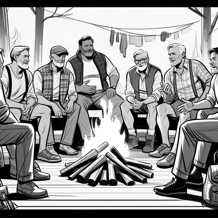 MidPrimeMen around a campfire